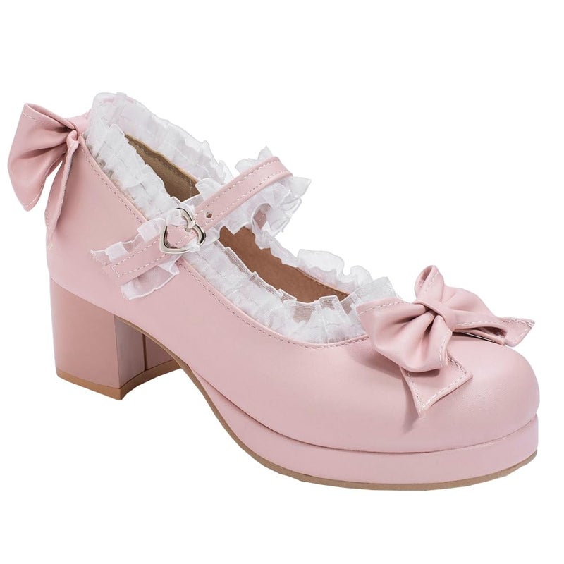 LUXMAX Women Kawaii Mid Block Heel Mary Jane Rockabilly Pumps with Bow Platform Chunky Heel Cute Sweet Shoes, Size 6 M US,Pink - Image 3
